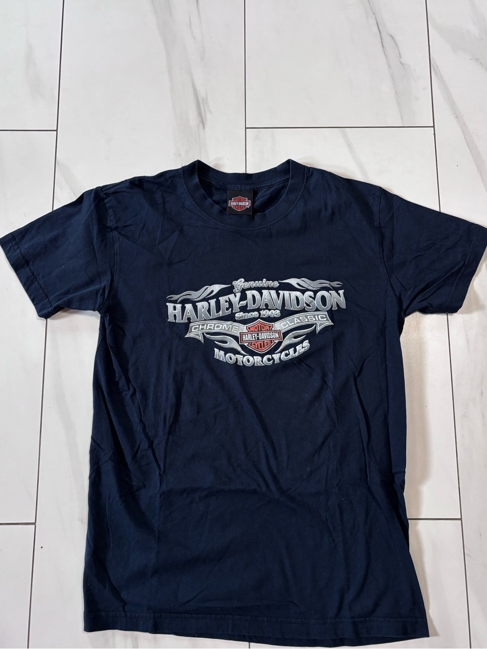 Harley-Davidson Navy Graphic T-Shirt | Men’s small | Classic Biker Tee